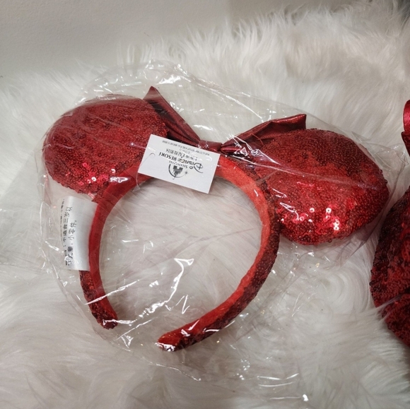 Set Of 2 Red Sequin Loungefly Backpack with Matching red ears Nee